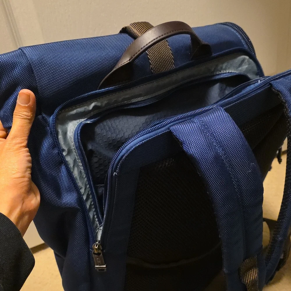 Tumi Navy and Brown Roll-Top Backpack